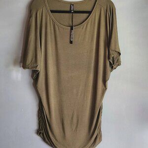 NWT XXL Olive Green Rouched Scoop Neck Cotton Shirt